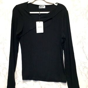 LNA Clothing Open Cut Out Long Sleeve Stretch Top Large Black NEW Ribbed